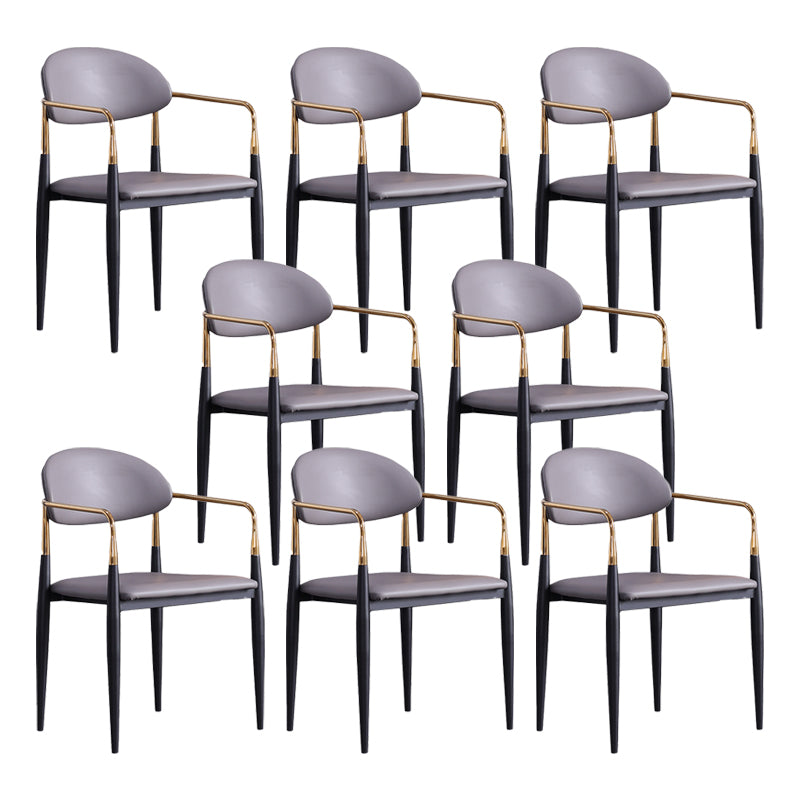 Glam Arm Chair Leather Metal Base Dining Chair for Dining Room