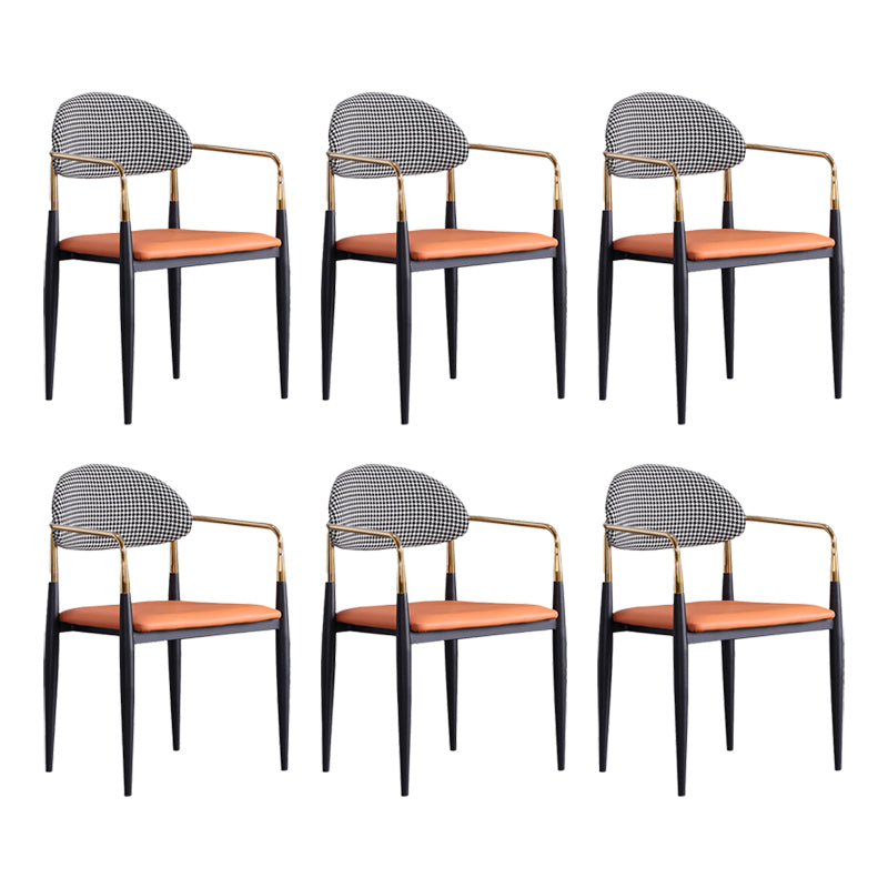 Glam Arm Chair Leather Metal Base Dining Chair for Dining Room