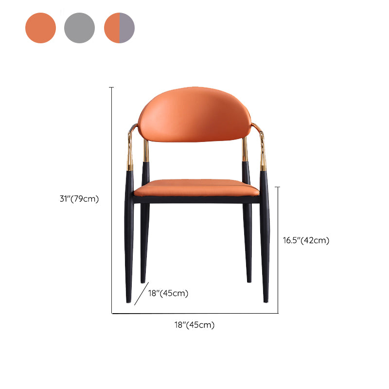 Glam Arm Chair Leather Metal Base Dining Chair for Dining Room