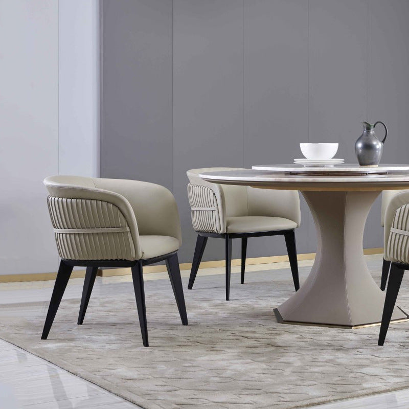 Parsons Arm Chair Leather Wooden Base Dining Chair for Dining Room