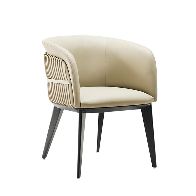 Parsons Arm Chair Leather Wooden Base Dining Chair for Dining Room