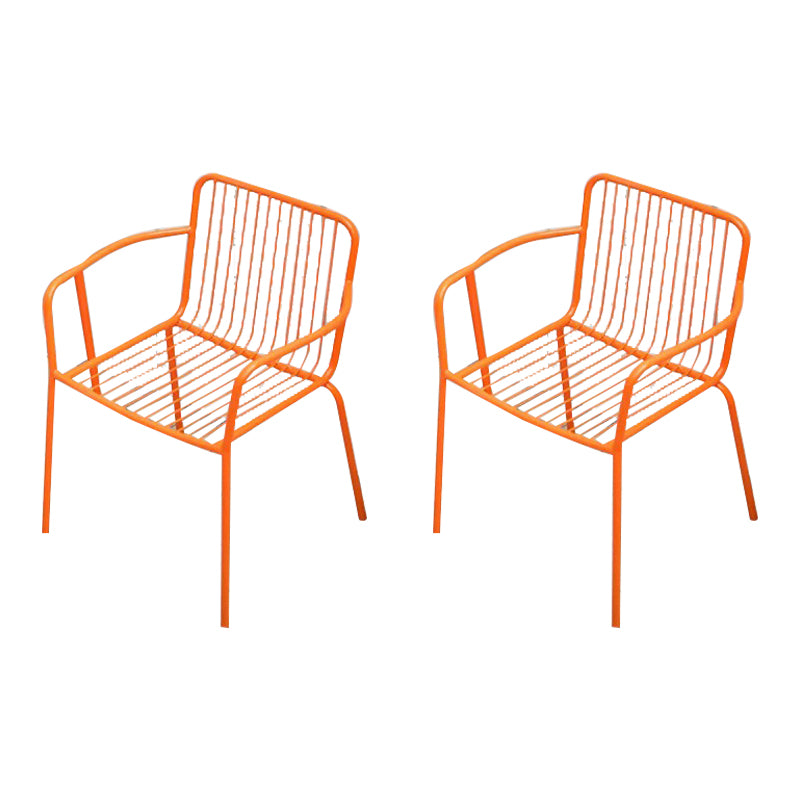 Industrial Patio Dining Side Chair Metal Slat Back Arm Chair