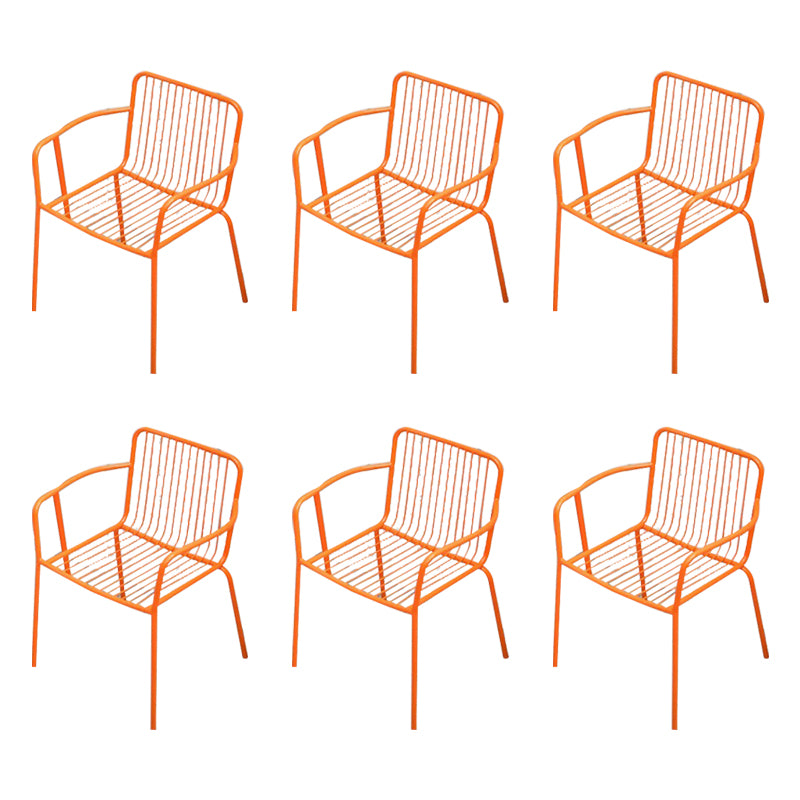 Industrial Patio Dining Side Chair Metal Slat Back Arm Chair