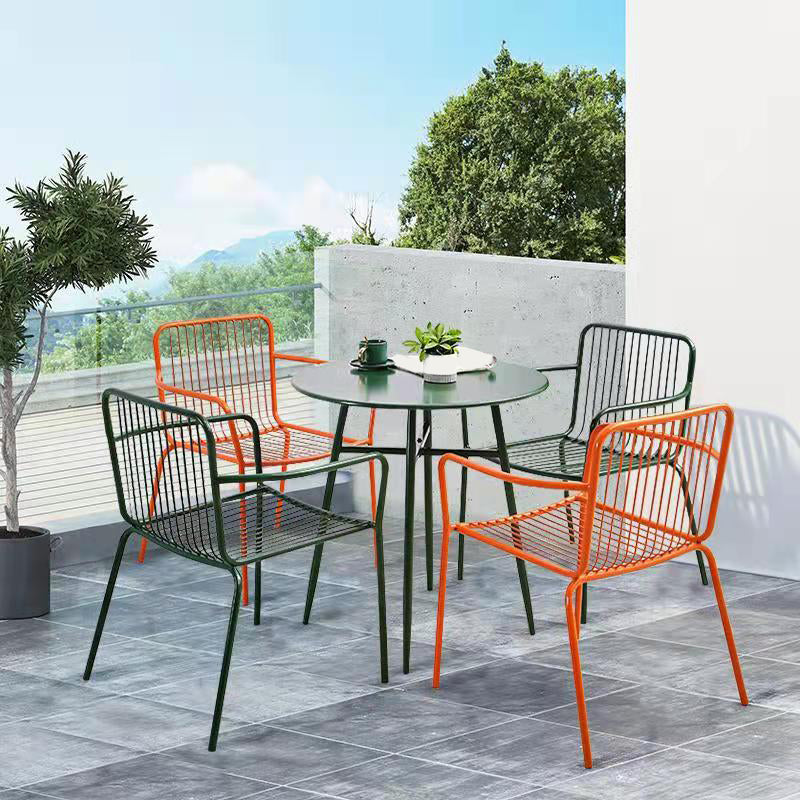 Industrial Patio Dining Side Chair Metal Slat Back Arm Chair