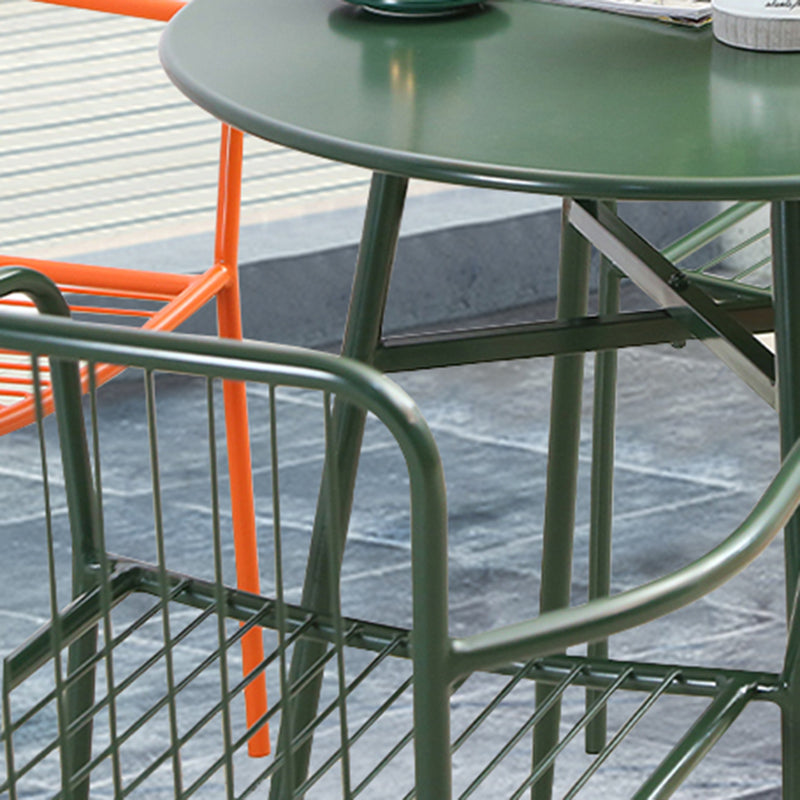 Industrial Patio Dining Side Chair Metal Slat Back Arm Chair