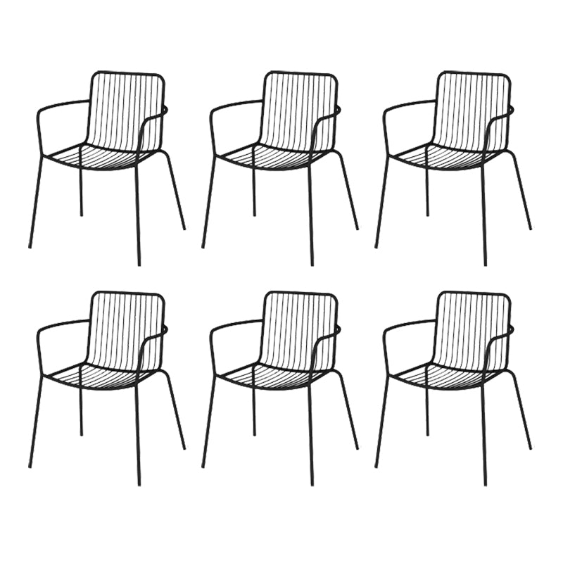 Industrial Patio Dining Side Chair Metal Slat Back Arm Chair