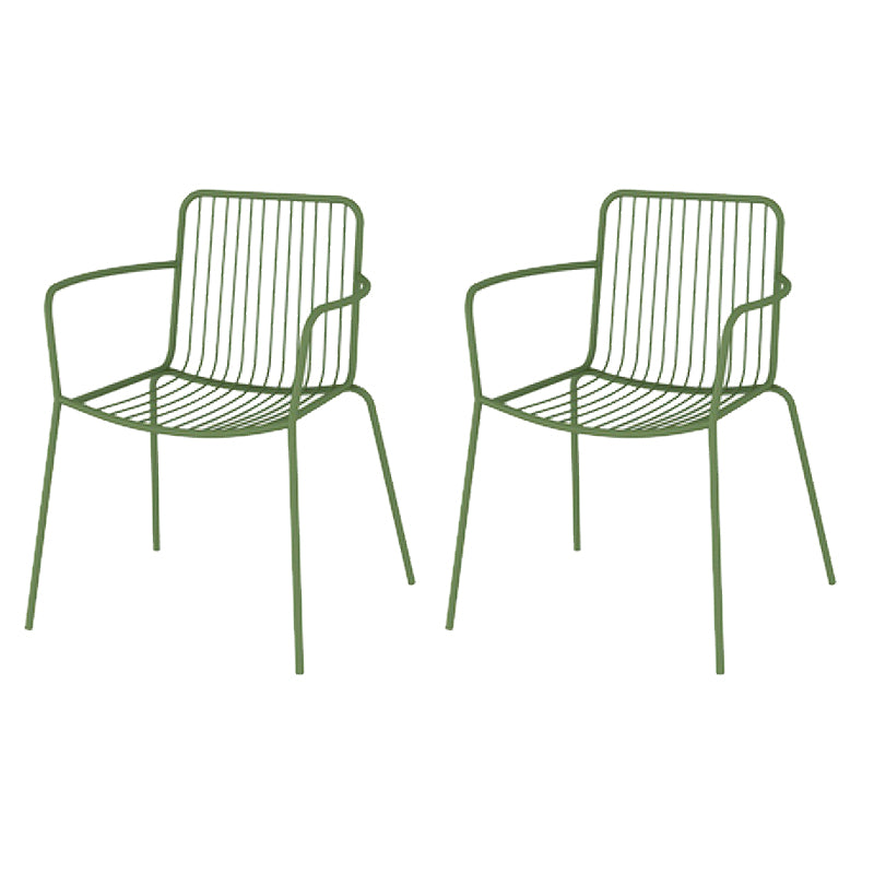 Industrial Patio Dining Side Chair Metal Slat Back Arm Chair