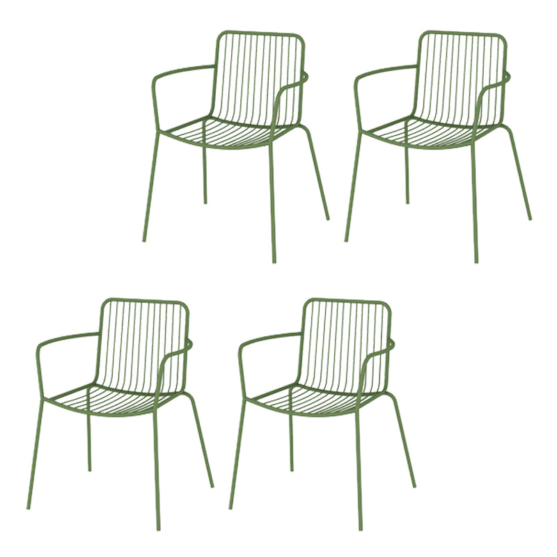 Industrial Patio Dining Side Chair Metal Slat Back Arm Chair