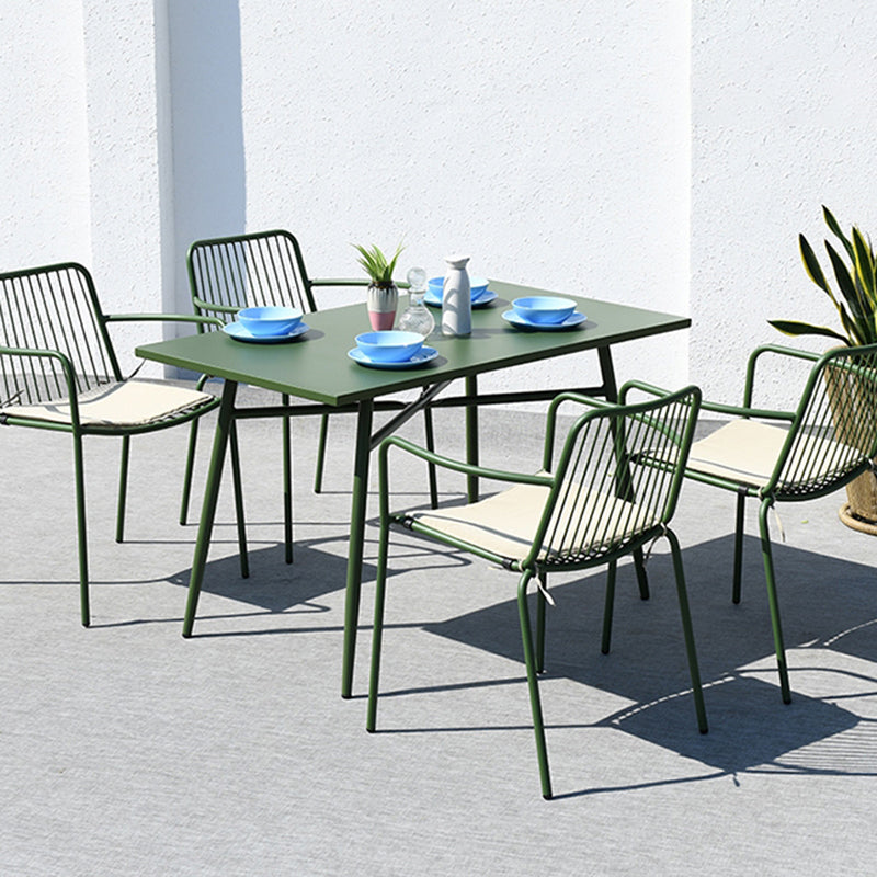 Industrial Patio Dining Side Chair Metal Slat Back Arm Chair