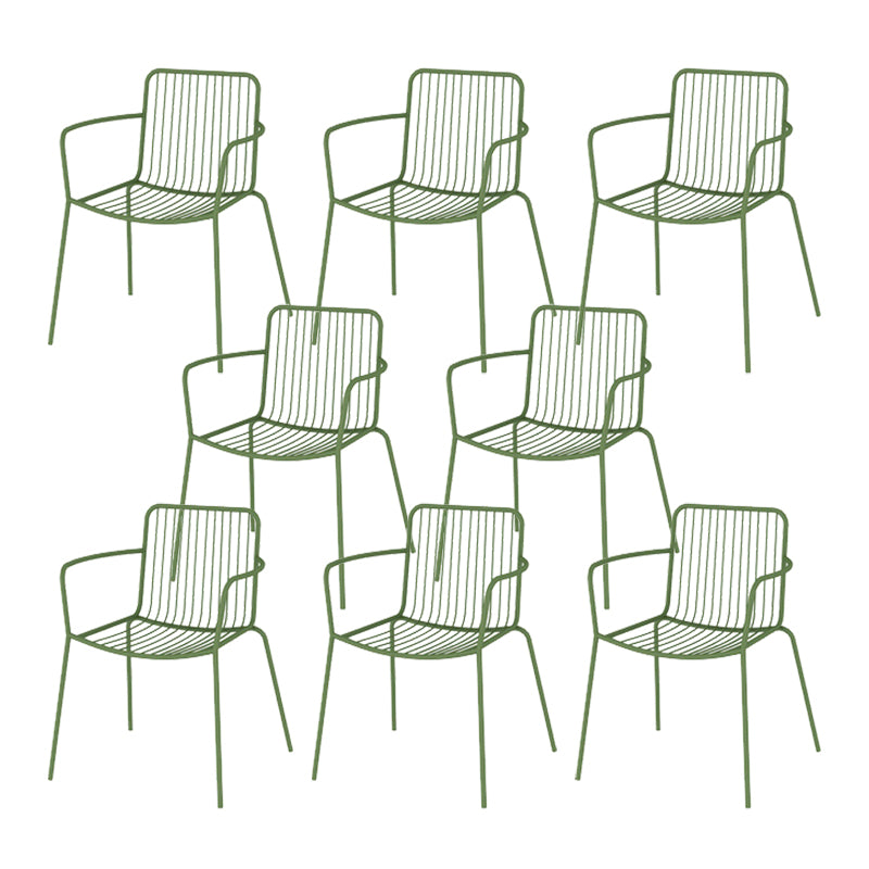 Industrial Patio Dining Side Chair Metal Slat Back Arm Chair