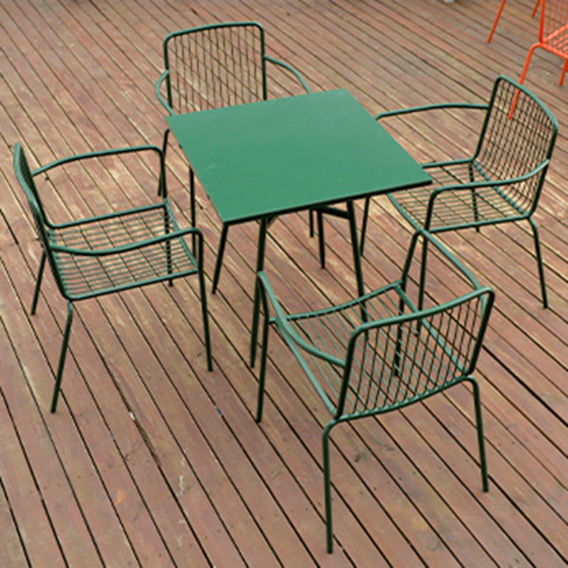 Industrial Patio Dining Side Chair Metal Slat Back Arm Chair