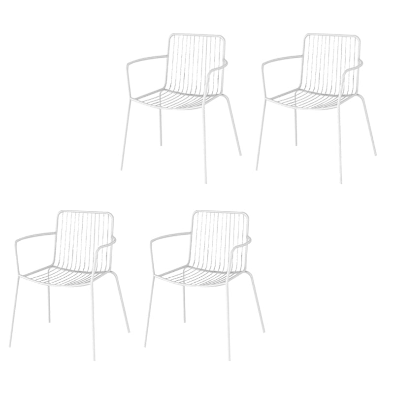 Industrial Patio Dining Side Chair Metal Slat Back Arm Chair