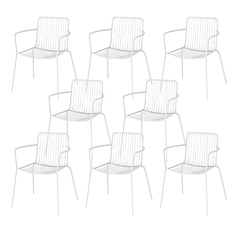 Industrial Patio Dining Side Chair Metal Slat Back Arm Chair