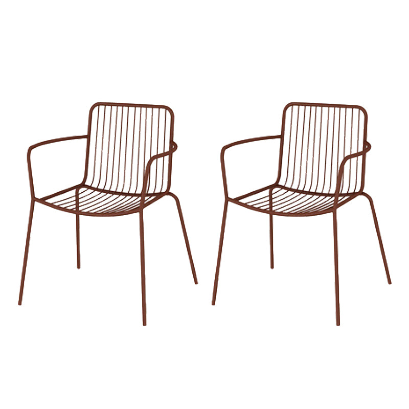 Industrial Patio Dining Side Chair Metal Slat Back Arm Chair