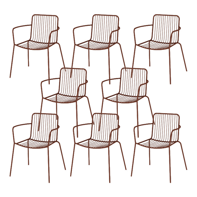 Industrial Patio Dining Side Chair Metal Slat Back Arm Chair