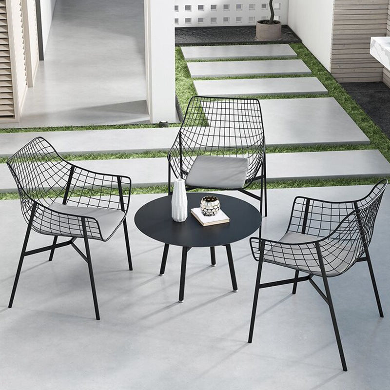 Industrial Home Patio Dining Chair Metal Slat Back in Black Chair