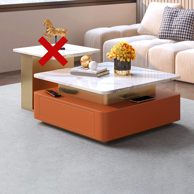 Glam Square Cocktail Table Single Stone Coffee Cocktail Table with Storage
