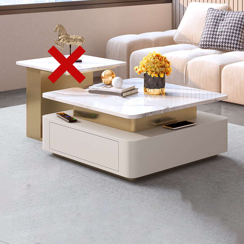 Glam Square Cocktail Table Single Stone Coffee Cocktail Table with Storage
