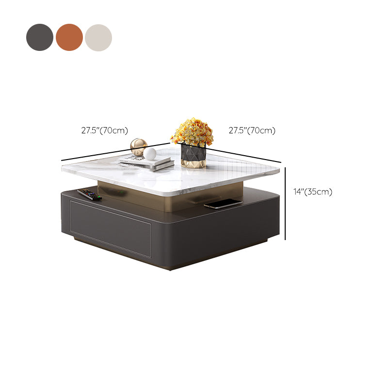 Glam Square Cocktail Table Single Stone Coffee Cocktail Table with Storage
