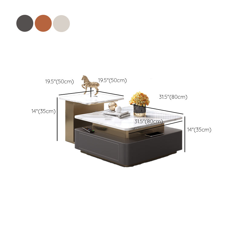 Glam Square Cocktail Table Single Stone Coffee Cocktail Table with Storage