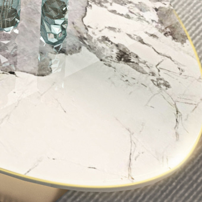 Glam Oval Stone Cocktail Table Single Beige Coffee Cocktail Table