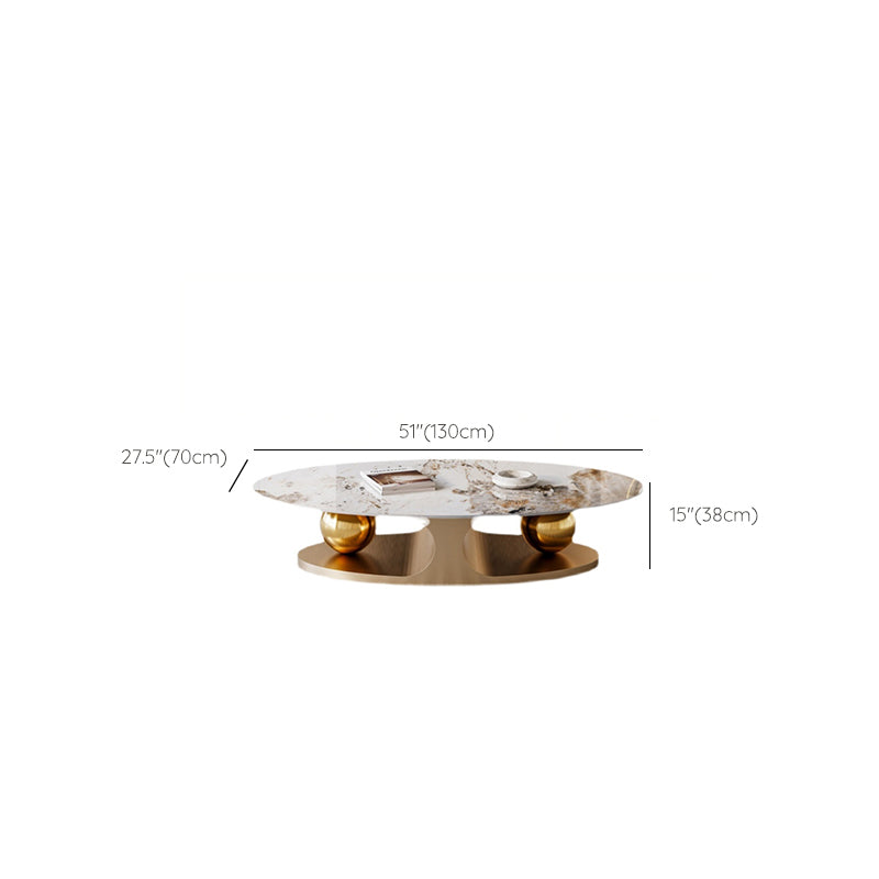 Glam Oval Stone Cocktail Table Single Beige Coffee Cocktail Table