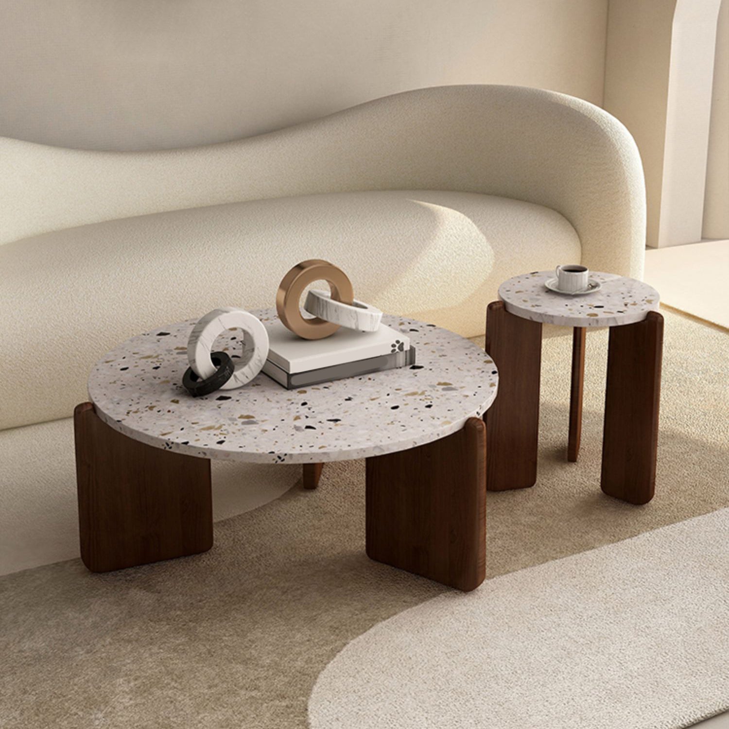 Modern 3 Legs Coffee Table Slate Round Coffee Cocktail Table