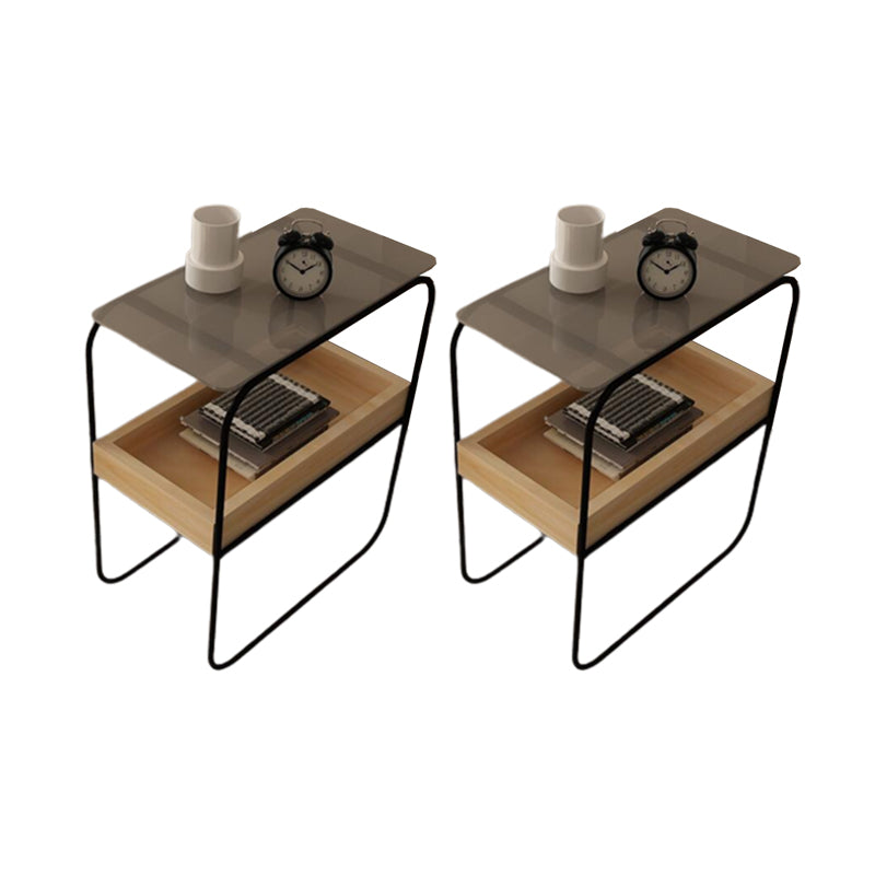 Modern Rectangular Glass Side End Table Sled Side Table with Metal Base