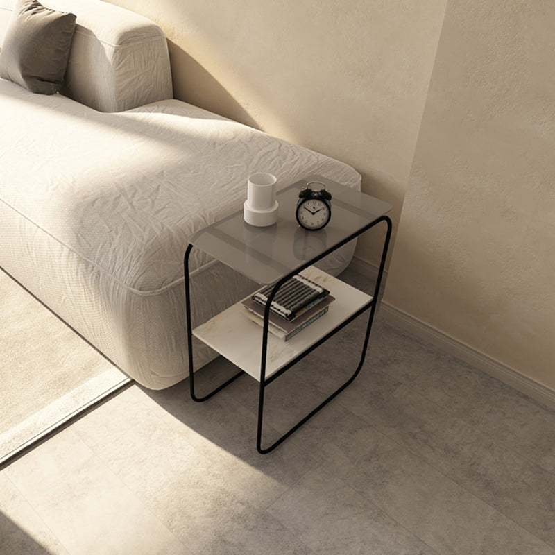 Modern Rectangular Glass Side End Table Sled Side Table with Metal Base
