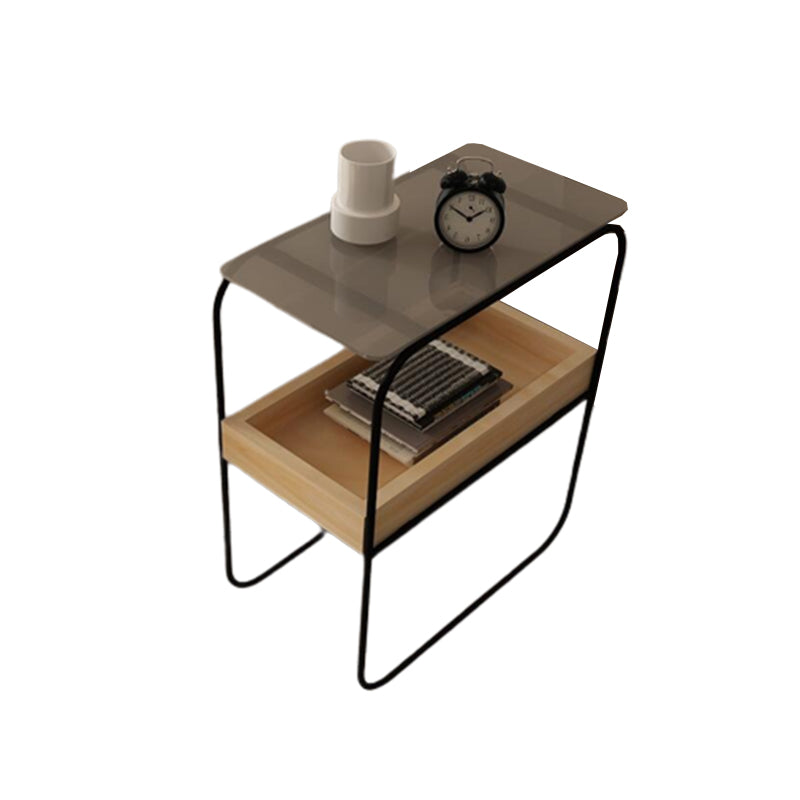 Modern Rectangular Glass Side End Table Sled Side Table with Metal Base
