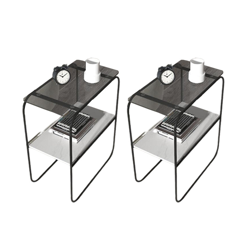 Modern Rectangular Glass Side End Table Sled Side Table with Metal Base