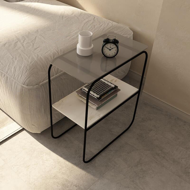 Modern Rectangular Glass Side End Table Sled Side Table with Metal Base