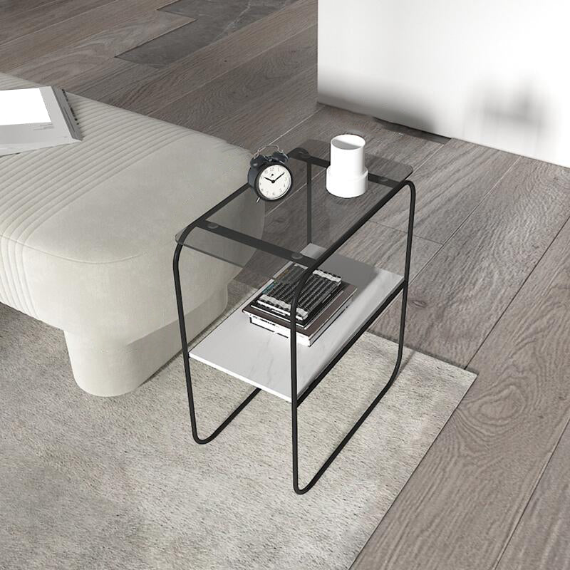 Modern Rectangular Glass Side End Table Sled Side Table with Metal Base