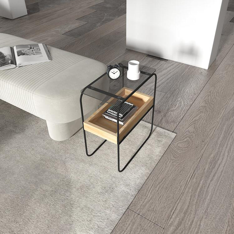 Modern Rectangular Glass Side End Table Sled Side Table with Metal Base