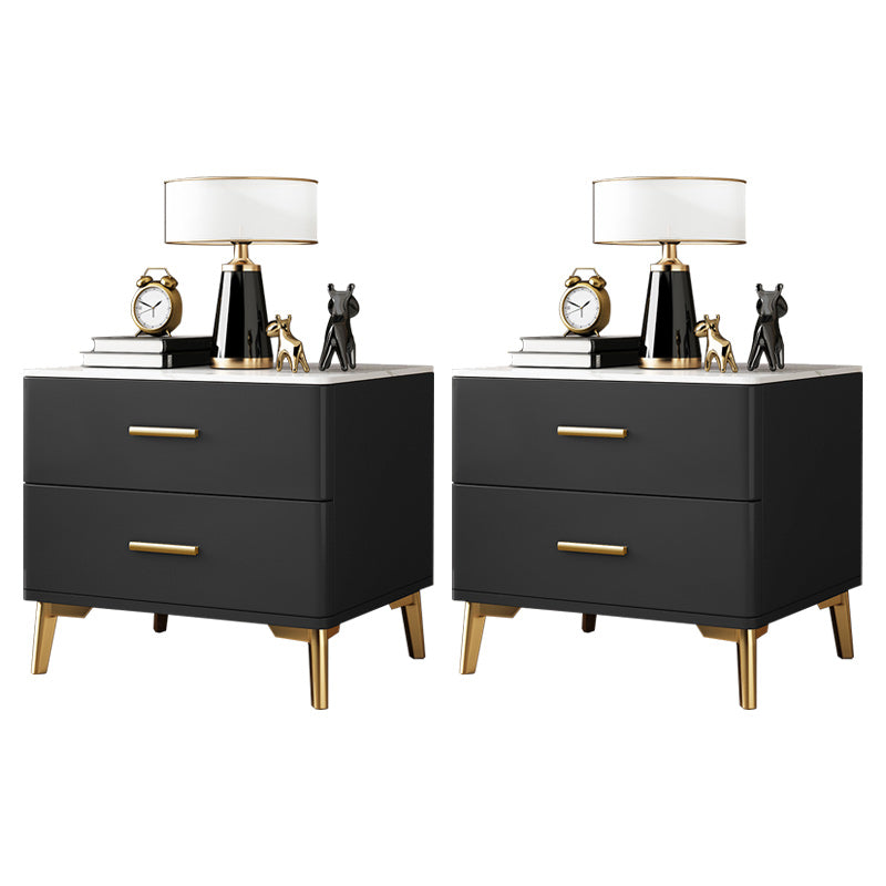 Stone Bed Nightstand Modern Bedside Cabinet with 2 Drawers for Living Room