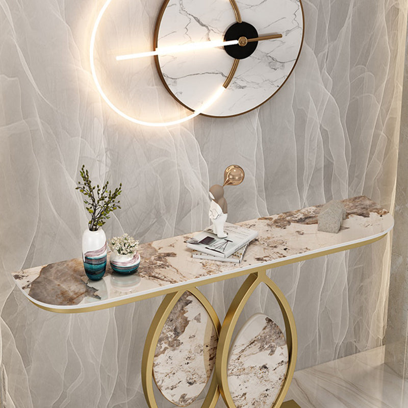 Stone Top Accent Console Table Antique Gold Console Table with Metal Leg