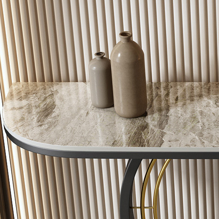 11" Wide Glam Console Table Stone Half Moon Console Accent Table