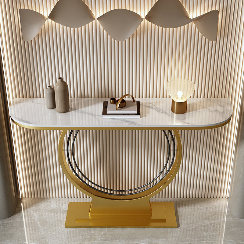11" Wide Glam Console Table Stone Half Moon Console Accent Table