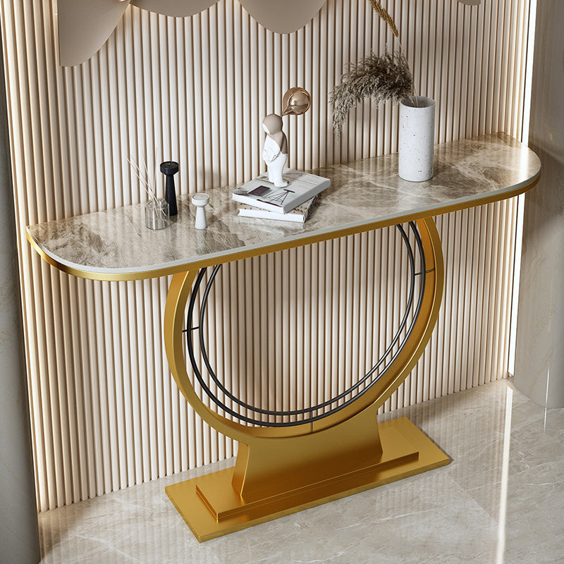 11" Wide Glam Console Table Stone Half Moon Console Accent Table