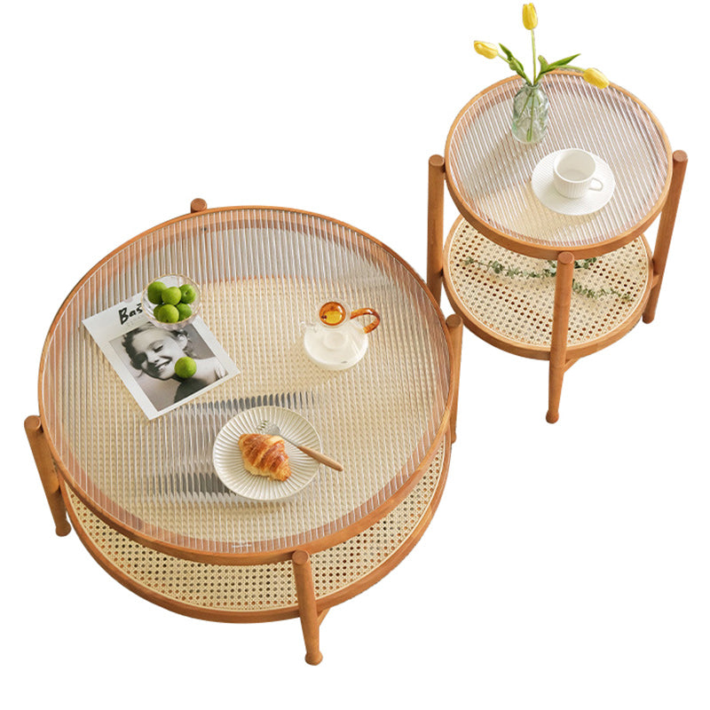 Tropical Round Cocktail Table Glass Top Coffee Cocktail Table