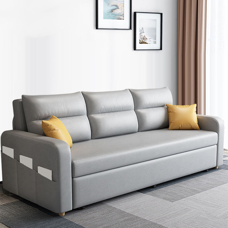 Contemporary Square Arms Sleeper Sofa Bonded Leather Futon Sleeper Sofa