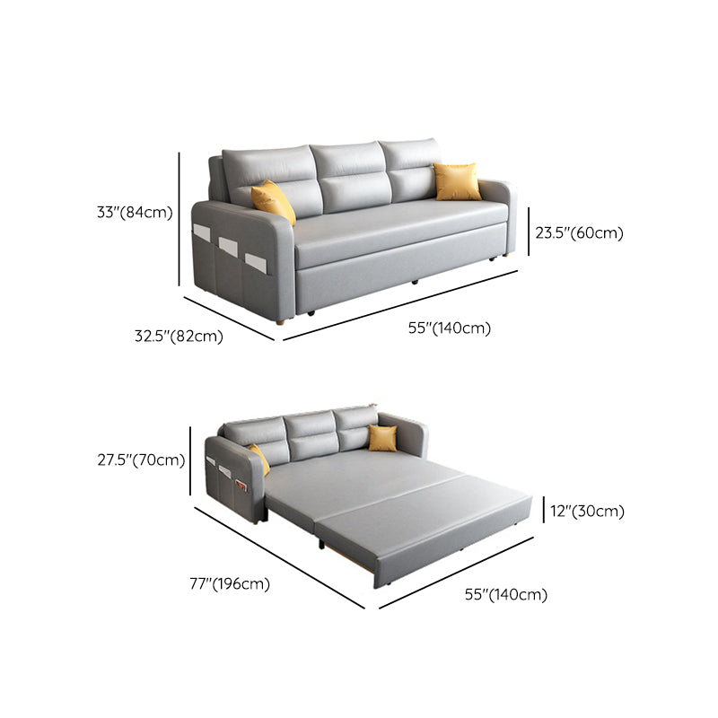 Contemporary Square Arms Sleeper Sofa Bonded Leather Futon Sleeper Sofa