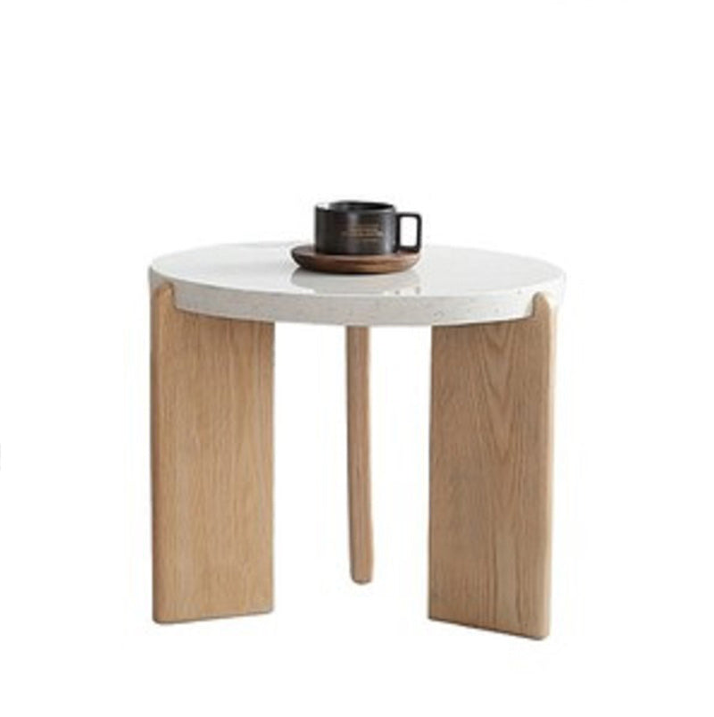 Stone and Solid Wood Coffee or End Table Contemporary Coffee Table in Beige