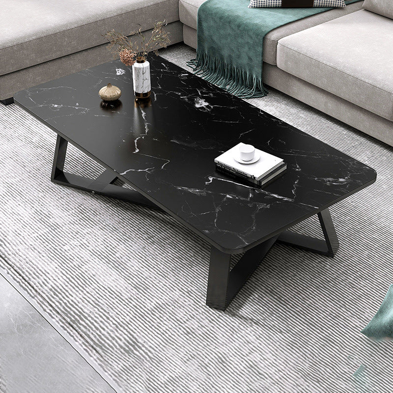 18"H Contemporary Coffee Table Stone Rectangle Cocktail Table