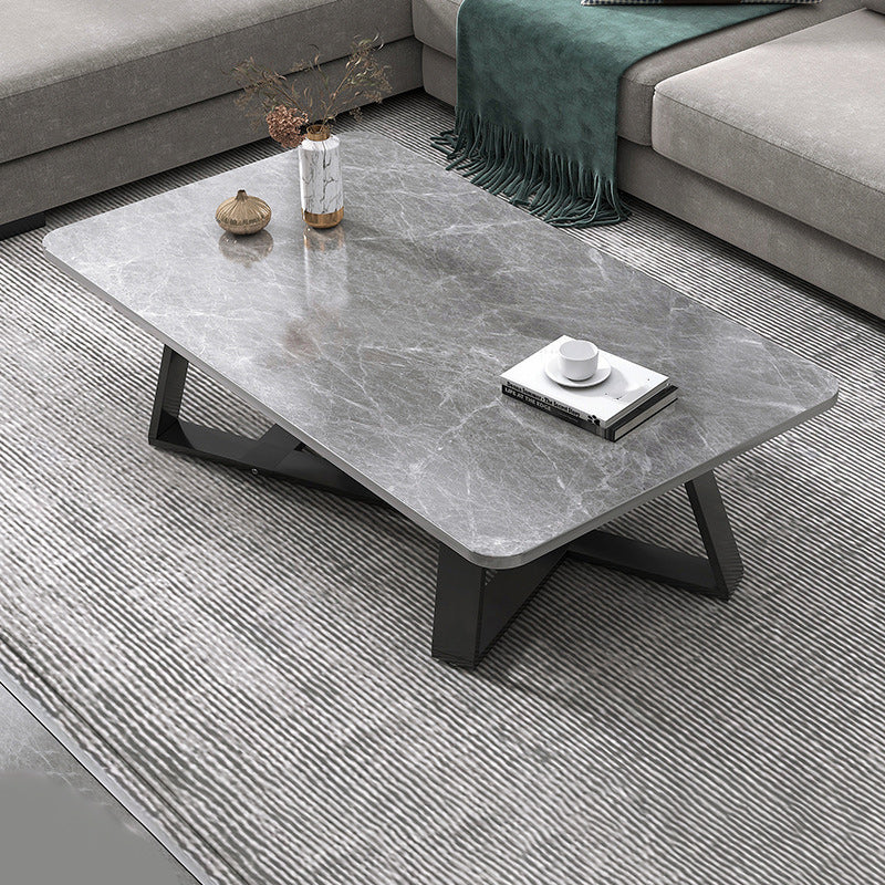 18"H Contemporary Coffee Table Stone Rectangle Cocktail Table