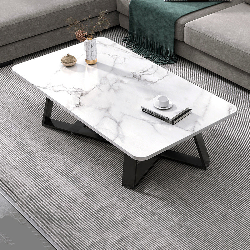18"H Contemporary Coffee Table Stone Rectangle Cocktail Table