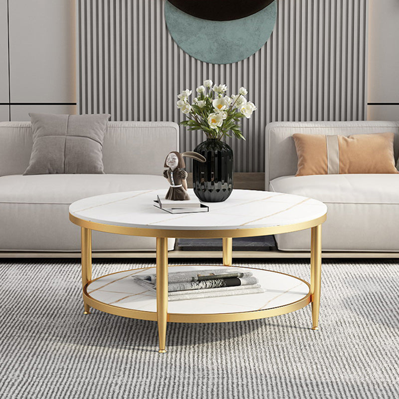 17"H Contemporary Coffee Table Round Stone Cocktail Table with Storage