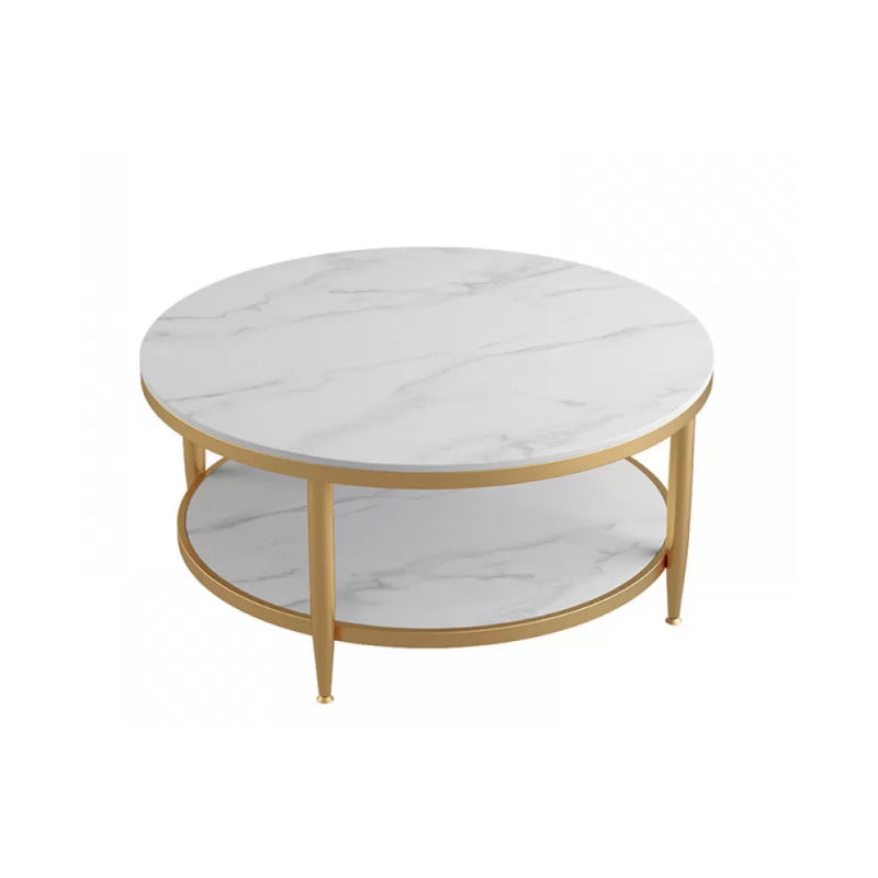17"H Contemporary Coffee Table Round Stone Cocktail Table with Storage
