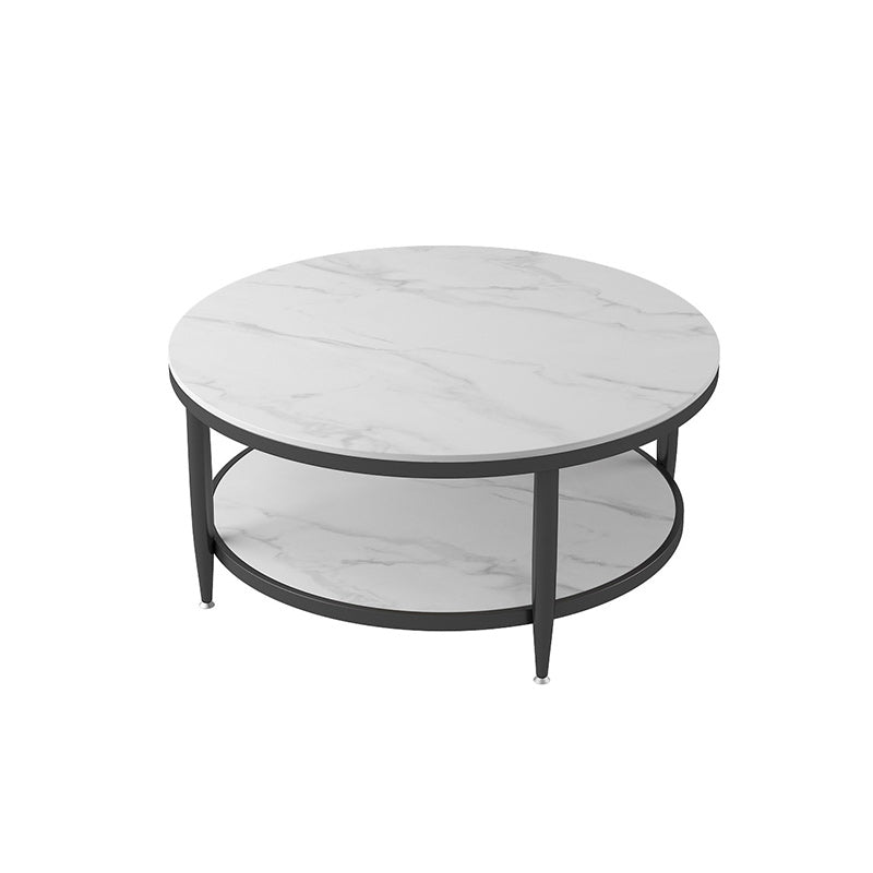 17"H Contemporary Coffee Table Round Stone Cocktail Table with Storage