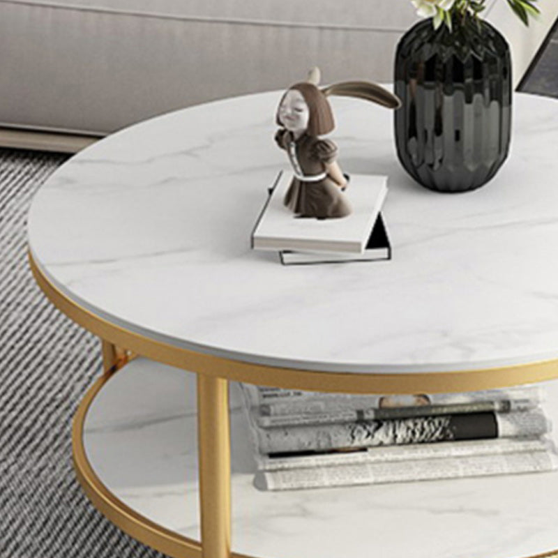 17"H Contemporary Coffee Table Round Stone Cocktail Table with Storage